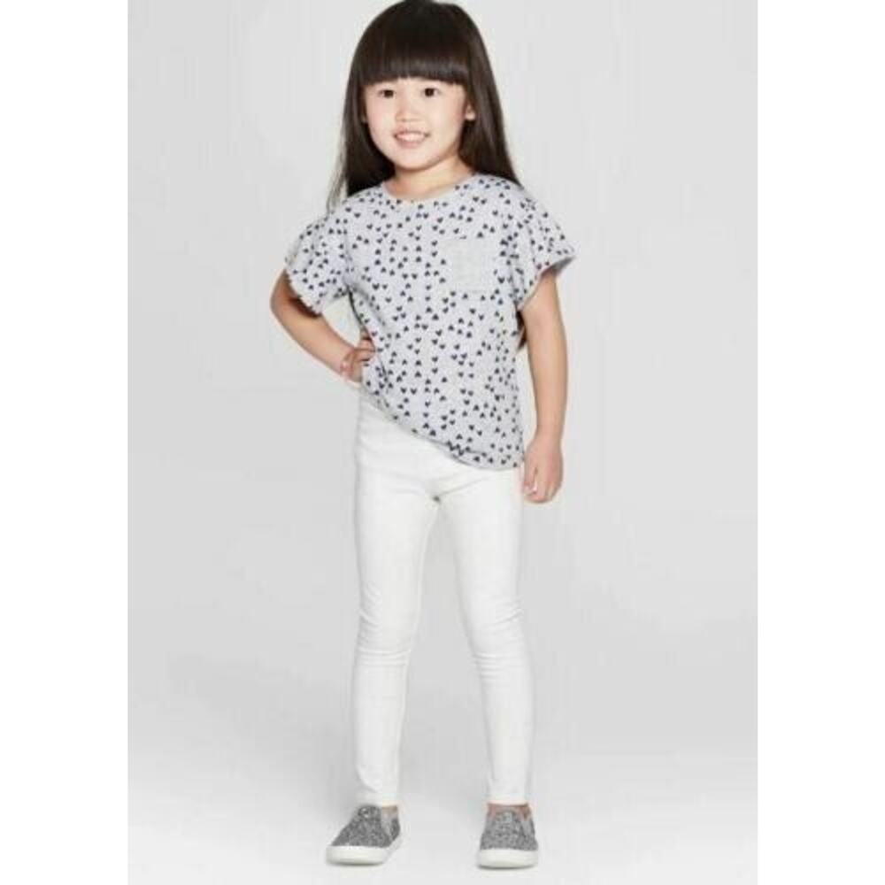 Cat & Jack™Toddler Girls Durable Knee Cotton Leggings Cream Hotmelt Glitter 12M